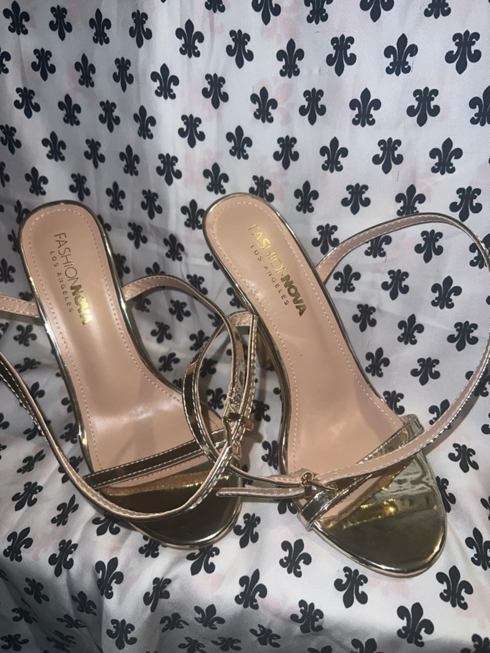 Fashion Nova Metallic Gold Strappy Heeled Sandals